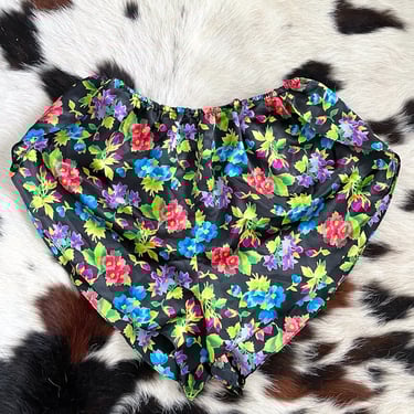 Vintage High-Cut and High-Waisted Silky Floral Print Jogger Shorts -- Size Small 