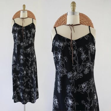 black floral slip dress - m - vintage 90s y2k womens cute cottage cottagecore goth gothic maxi dress size medium summer sun 