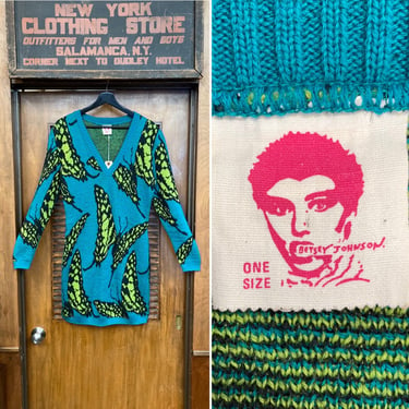 Vintage 1980s Punk Label Betsey Johnson Butterfly Design New Wave Sweater Knit Dress, Vintage Sweater Dress, Knit Dress, Betsey Johnson, 