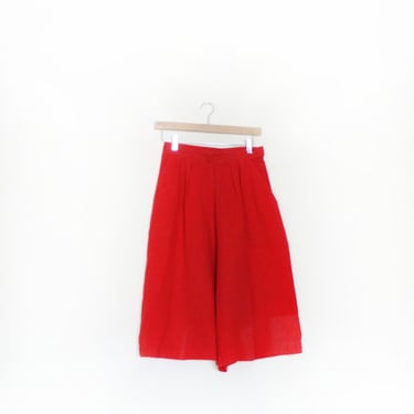 Red 90s Long Linen Shorts 
