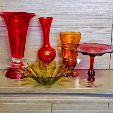 Modern Boho Red Colorful Glass Vase Bottle Set Decor Glassware 