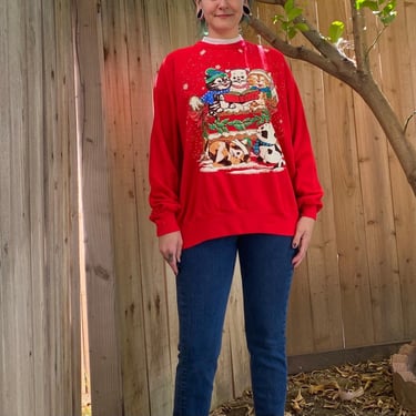 Vintage 1980’s Red Kitten Christmas Sweatshirt 