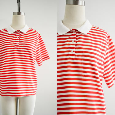 1980s Red and White Striped Blouse 