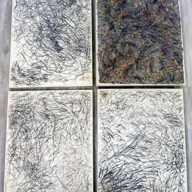 Contemporary Modern Lucite Framed Set of 4 Abstract Drawings James Alan Crawford 