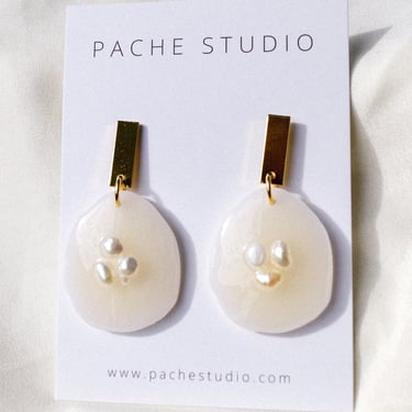 Embedded pearls on translucent clay earrings 