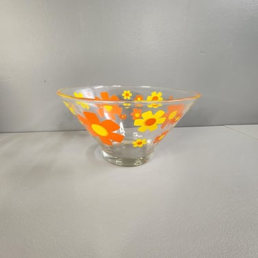 Large Retro Floral Print Glass Serving Chip Bowl 