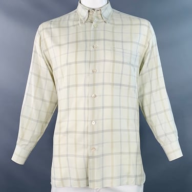 ERMENEGILDO ZEGNA Size L Green Sage Plaid Cotton One Pocket Long Sleeve Shirt