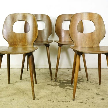 Set of Vintage European 1950s French Baumann Oeil Wood Dining Chairs