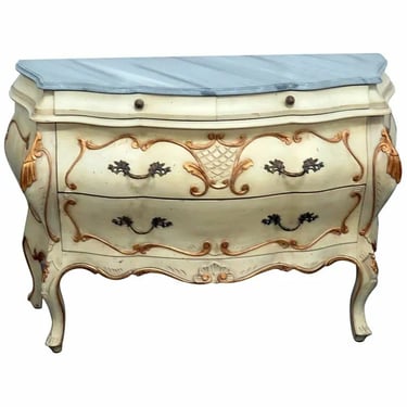 Fine Quality Paint Decorated Faux Marble Top Italian Bombe Dresser Commode Chest