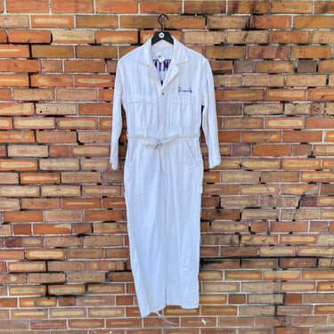 vintage 50s white hominy band chainstitch boilersuit / xs s extra small 