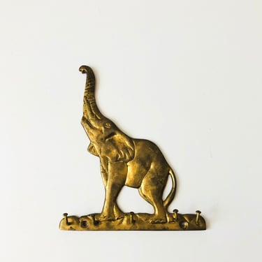 Vintage Brass Elephant Key Rack 