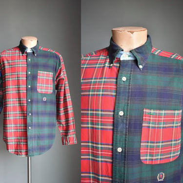 Vintage Tommy Hilfiger Contrasting Plaid Button Down / Vintage Tommy Hilfiger Plaid Button Up Shirt / Vintage Red and Green Plaid Oxford 