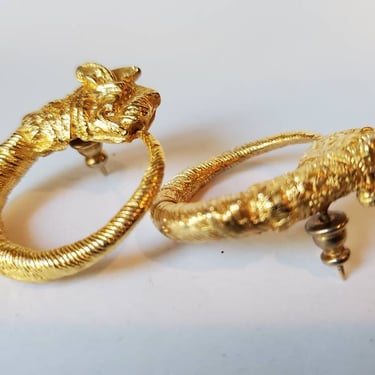 Gold dragon head  earrings, 1980s 