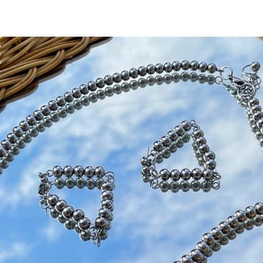 Staples | Steel Beaded Triangle Dangle Hoops | Stainless Steel Earrings | Hypoallergenic | Lightweight | Silver Jewelry | Tarnish Resistant 