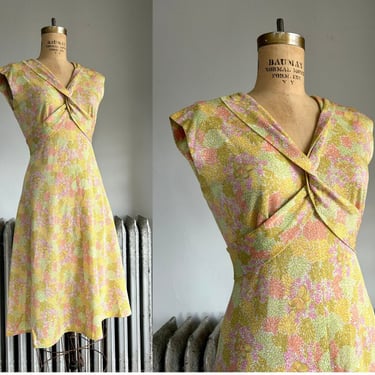 1960's S/M Yellow Butterfly Flirty Dress 