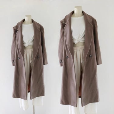 mocha wool duster - s - vintage 80s 90s long womens brown overcoat jacket winter coat size size small 