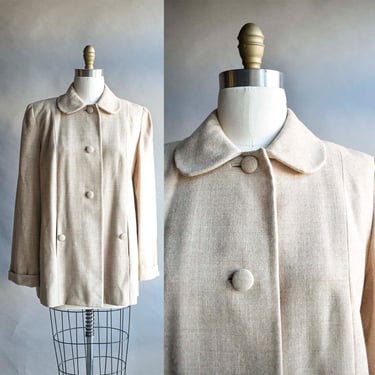 Vintage Tan Wool Swing Coat / Lightweight Vintage Swing Coat / 40s Swing Coat / 50s Swing Coat / Vintage 1940s Lightweight Jacket 