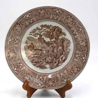 antique E M & Co brown ware plate Italy pattern Lerigi Gulf of Spizzia 