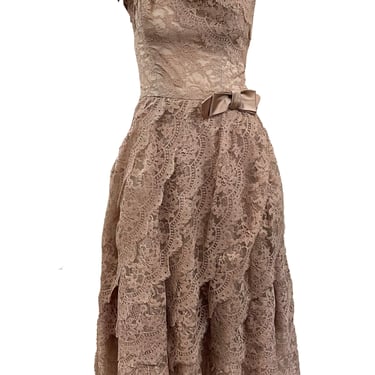 50s Mocha Brown Lace Cocktail Dress