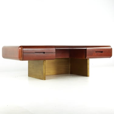 M.F. Harty for Stow Davis Tomorrow Mid Century Brass and Walnut Floating Pedestal Executive Desk - mcm 