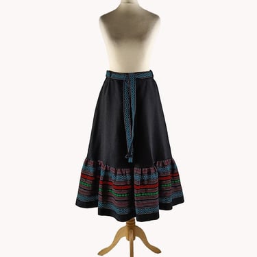 Arola 1970s High Waist Embroided Midi Skirt Size S 