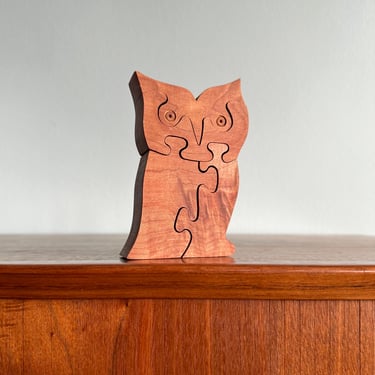 Vintage folk craft owl puzzle / simple handmade wood puzzle / Montessori style developmental toy or boho decor 