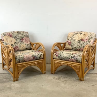 Pair Vintage Rattan Lounge Chairs 
