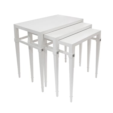 Tommi Parzinger Rare Set of 3 Nesting Tables in White Lacquer 1940s (Signed)