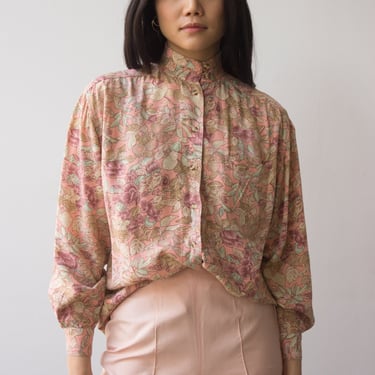 1980s Molly Ringwald Pastel Floral Blouse 