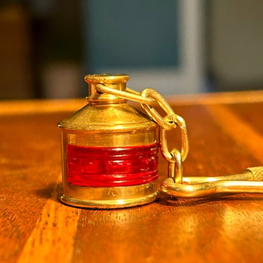 Vintage Brass Lantern Keychain Red Nautical Railroad Retro Gift Maritime Boat 