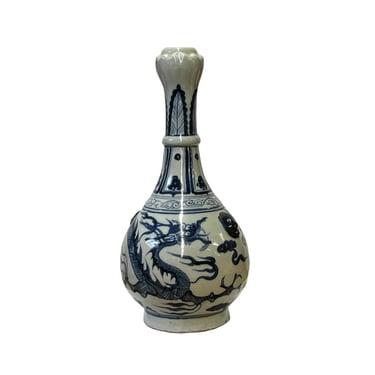Chinese Blue White Porcelain Garlic Head Shape Dragon Theme Vase ws2993E 