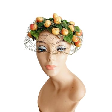 Vintage 50s Bes-Ben Hat Plastic Yellow Cherry Fruit 