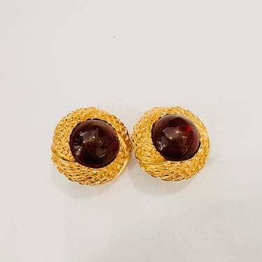 Chanel Burgundy Medallion Clip Earrings