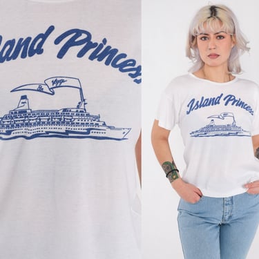 Island Princess Shirt 00s Cruise Ship T-Shirt Retro Travel Tourist Boat TShirt White Graphic Y2K Tee Vintage Small S 