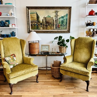 Golden Chartreuse Velvet Wingback Chairs