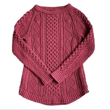 LL Bean Signature Cotton Fisherman Style Side Zipper Red Chunky Knit Sweater XXS 