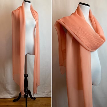 1970’s long sheer wrap shawl~ peachy pale orange cover wrapping scarf micro pleats pleated cocktail special occasion 