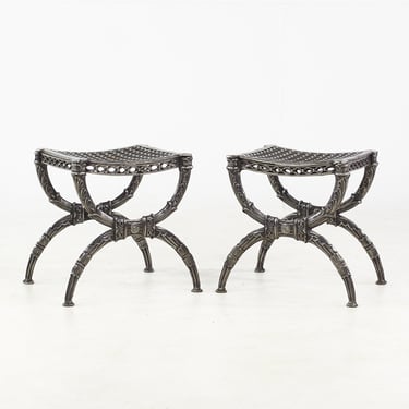 Mid 19th Century French Cast Iron Curule Form Tabourets Benches - Pair - Contemporary 