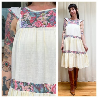 70s tiered floral trapeze dress 