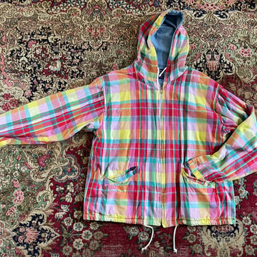 Vintage ‘80s ‘90s GANT Salty Dog madras & chambray jacket | reversible Indian cotton hooded windbreaker, tagged men’s L 