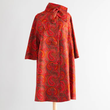 Fabulous Psychedelic Paisley Print Swing Coat By Marguerite Rubel / ML
