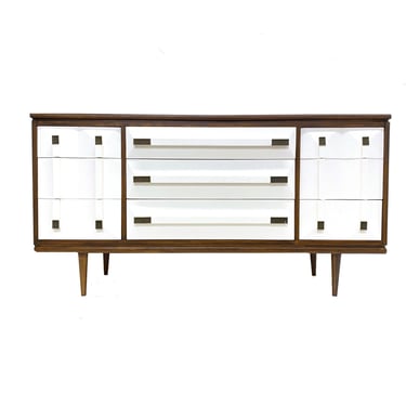 Vintage Mid Century Dresser In Wood and White 
