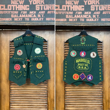 Vintage 1950’s Boy Scouts BSA Camp Vest Jacket With Council & Derby Patches, Vintage Boy Scouts, 1950’s, Patches, Vest, Fringe, Whipstitch, 