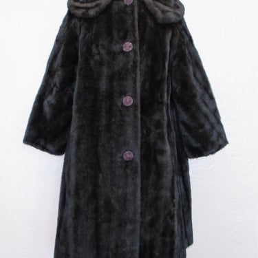 Vintage Vegan Fur Coat, Dark Brown Faux Fur, Large Women, Faux Mink Fur 