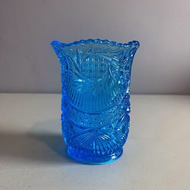 Vintage Kemple Glass Blue Vase Celery Vase Prescut Style Pattern 
