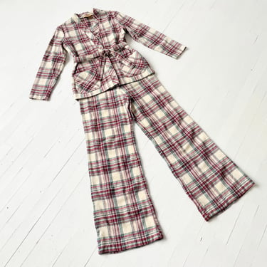 1970s Red Green + Cream Check Suit 