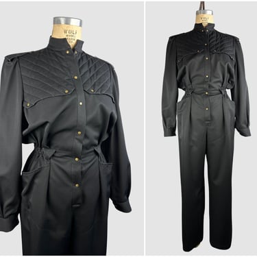THIERRY MUGLER Vintage 80s Black Jumpsuit | 1980s Military Style Coveralls Overalls | 90s 1990s Parisian French Designer | Size Small Medium 