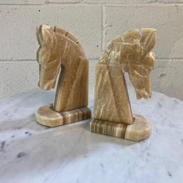 Pair of Vintage Mid Century Stone Horse Head Bookends 