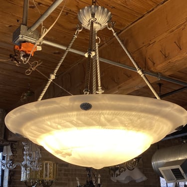 Large Art Deco Clouded Dome Hanging Light