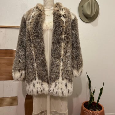 Vintage Snow Leopard Soft Plush Fur USA Made Glam Winter Coat 